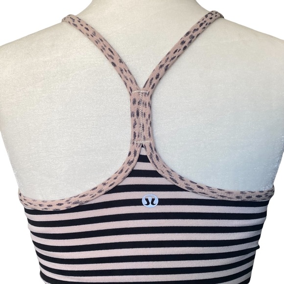 Lululemon Light Pink & Black Striped Racerback Tank Top w/ Built in Bra 4 - Picture 5 of 15